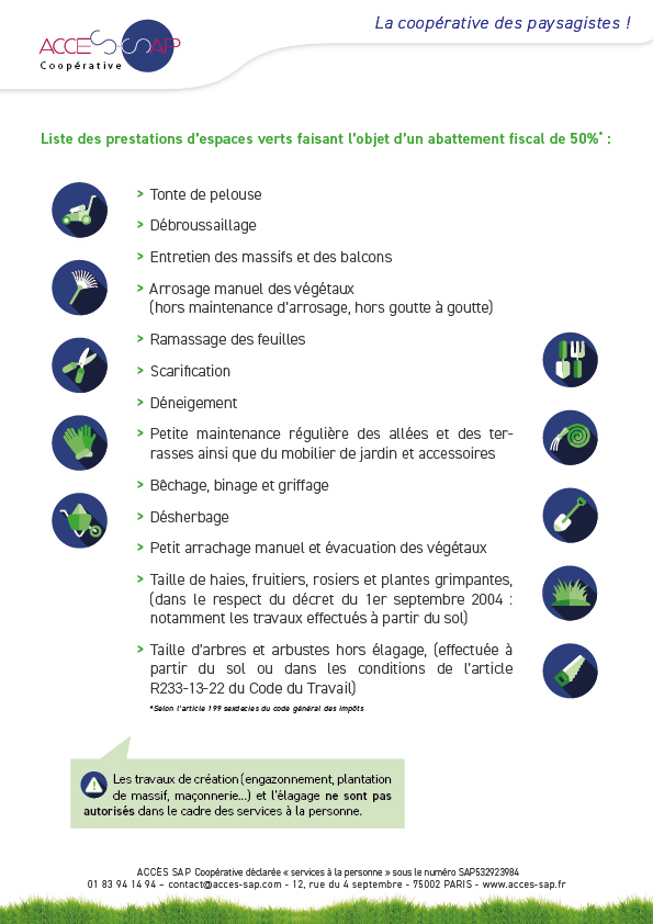 Fiche des prestations des petits travaux de jardinage